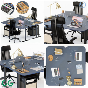 3d model of industrial wind card office desk and chair